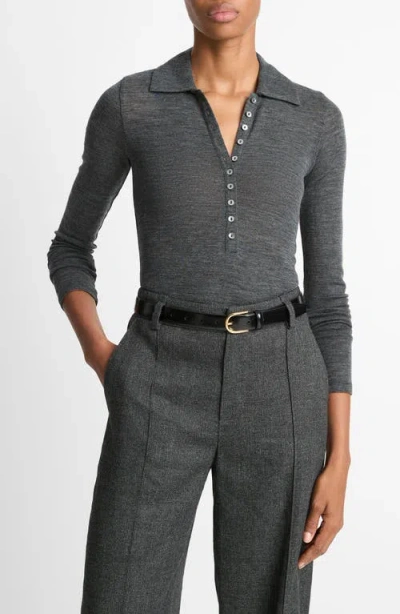 Vince Long Sleeved Multi Button Wool Polo Top In Blue