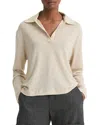 Vince Wool Long Sleeve Polo Top In Light Heather Ecru