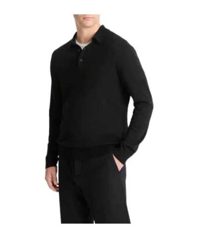 Vince Wool Long-sleeved Polo Shirt In Black