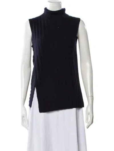 Pre-owned Vince Wool Mock Neck Sweater In Blue