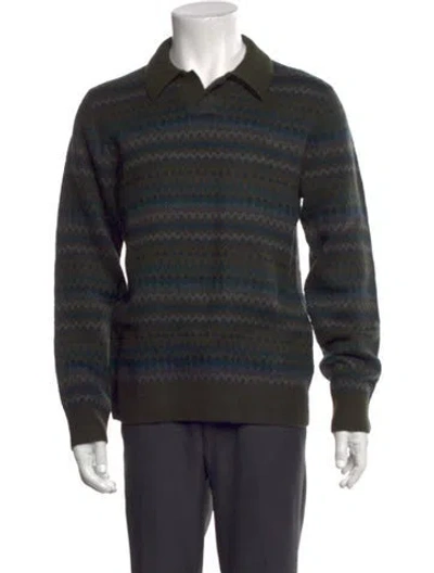 Pre-owned Vince Wool Patterned Polo Sweater W/ Tags In Green
