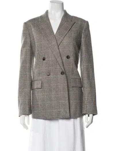 Pre-owned Vince Wool Plaid Print Blazer In Grey