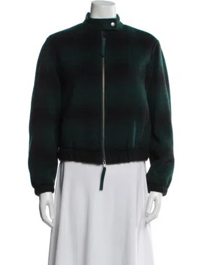 Pre-owned Vince Wool Plaid Print Bomber Jacket In Green