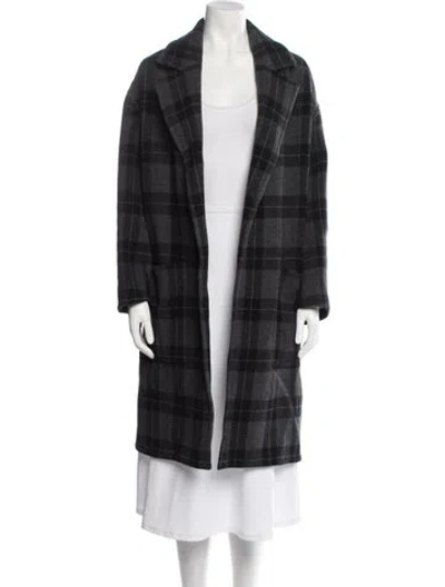 Pre-owned Vince Wool Plaid Print Coat In Black