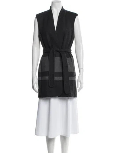 Pre-owned Vince Wool Plaid Print Coat In Black