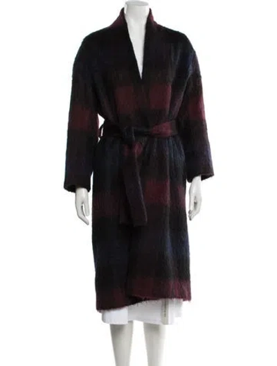 Pre-owned Vince Wool Plaid Print Coat In Black