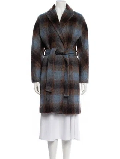 Pre-owned Vince Wool Plaid Print Coat In Blue