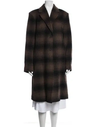Pre-owned Vince Wool Plaid Print Coat In Brown