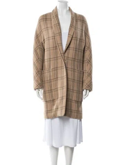 Pre-owned Vince Wool Plaid Print Coat In Neutral