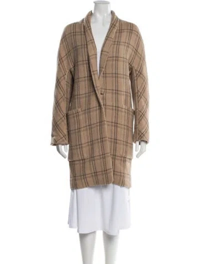 Pre-owned Vince Wool Plaid Print Coat In Neutral