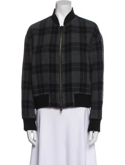 Pre-owned Vince Wool Plaid Print Evening Jacket In Gray