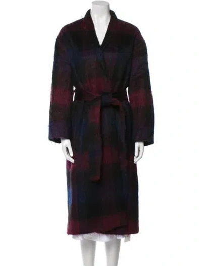 Pre-owned Vince Wool Plaid Print Faux Fur Coat In Black