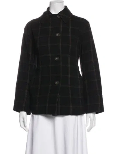 Pre-owned Vince Wool Plaid Print Jacket In Black