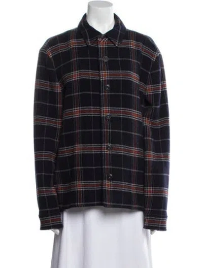 Pre-owned Vince Wool Plaid Print Jacket In Blue