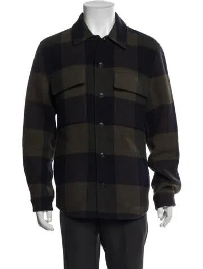 Pre-owned Vince Wool Plaid Print Jacket In Blue