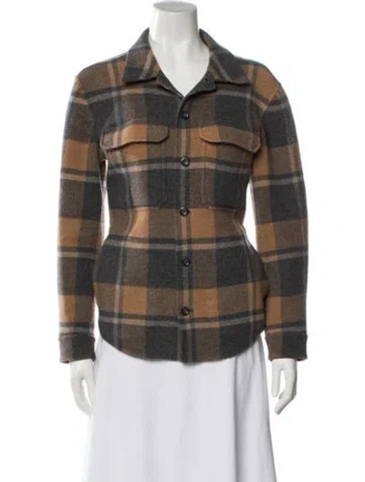 Pre-owned Vince Wool Plaid Print Jacket In Brown