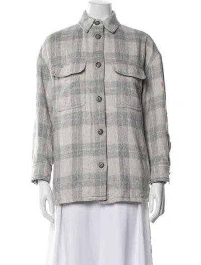 Pre-owned Vince Wool Plaid Print Jacket In Gray