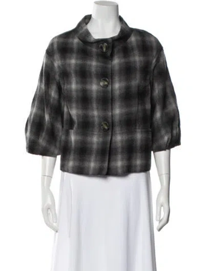 Pre-owned Vince Wool Plaid Print Jacket In Gray