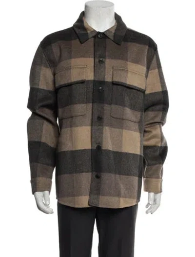 Pre-owned Vince Wool Plaid Print Jacket In Grey/orange