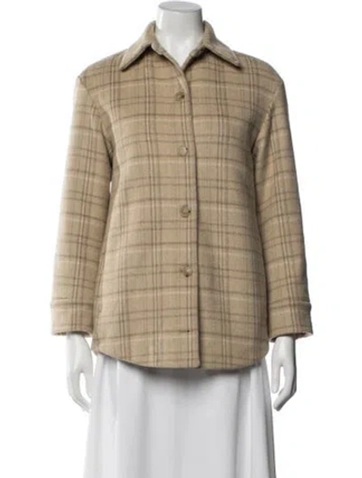 Pre-owned Vince Wool Plaid Print Jacket In Neutral