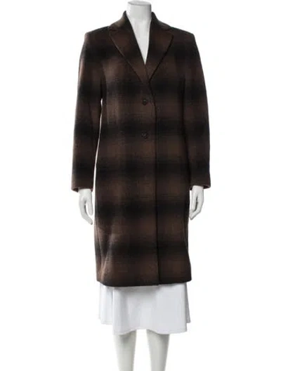 Pre-owned Vince Wool Plaid Print Peacoat In Brown