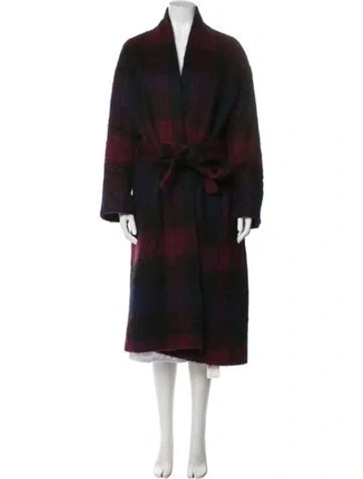 Pre-owned Vince Wool Plaid Print Trench Coat In Purple
