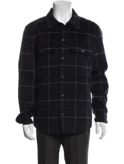 Pre-owned Vince Wool Plaid Print Trucker Jacket In Blue