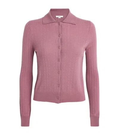 Vince Wool Pointelle Cardigan In Pink