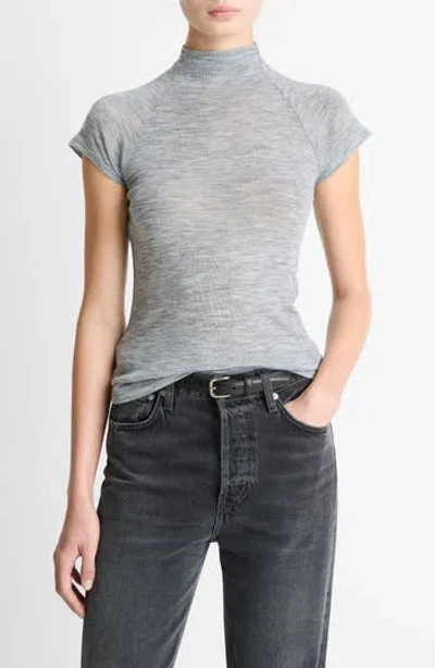 Vince Wool Raglan Cap-sleeve Mock-neck Top In Animal Print