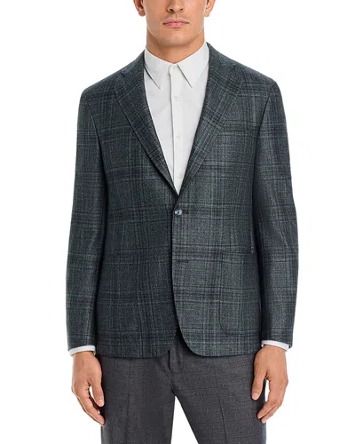 Vince Wool, Silk & Cashmere Tonal Plaid Regular Fit Jacket In Green