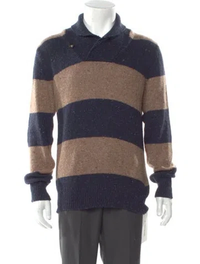 Pre-owned Vince Wool Striped Polo Sweater In Blue