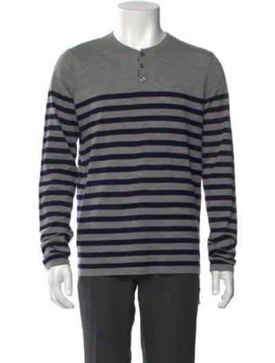 Pre-owned Vince Wool Striped Polo Sweater In Gray