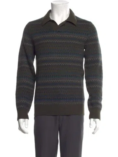 Pre-owned Vince Wool Striped Polo Sweater In Gray