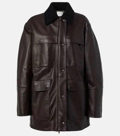 Vince Wool-trimmed Leather Jacket In Schwarz