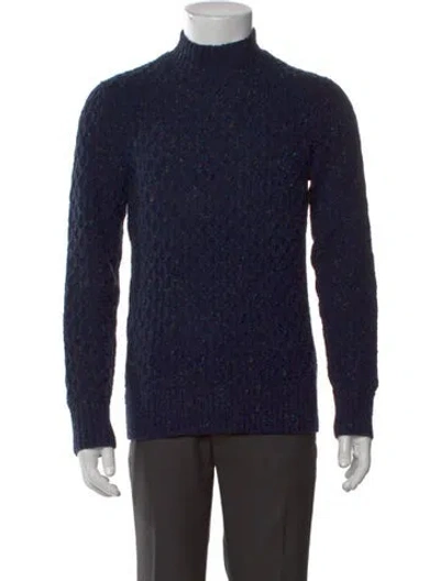 Pre-owned Vince Wool Turtleneck Cardigan In Blue