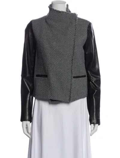 Pre-owned Vince Wool Tweed Pattern Biker Jacket In Gray