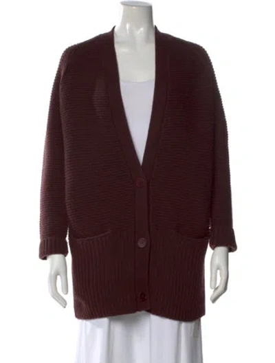 Pre-owned Vince Wool V-neck Sweater In Burgundy