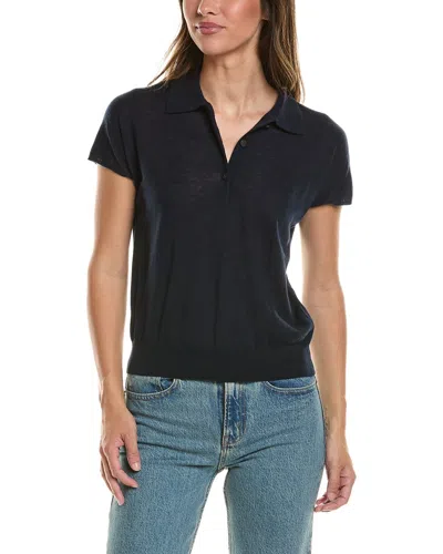 Vince Wool-blend Knit Polo Shirt In Black