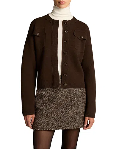 Vince Wool-blend Patch Pocket Cardigan Sweater In Brown