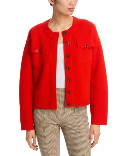 Vince Wool-blend Patch Pocket Cardigan Sweater In Red