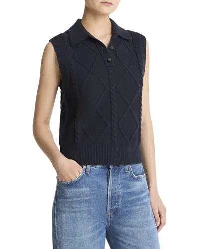 Vince Wool-blend Polo Cable Vest In Blue