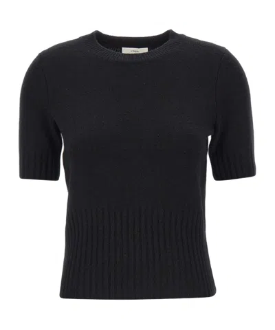 Vince Wool-cashmere High-rib Short-sleeve Sweater In Black