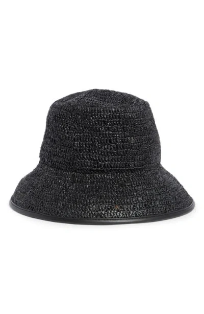 Vince Woven Raffia Bucket Hat In Black