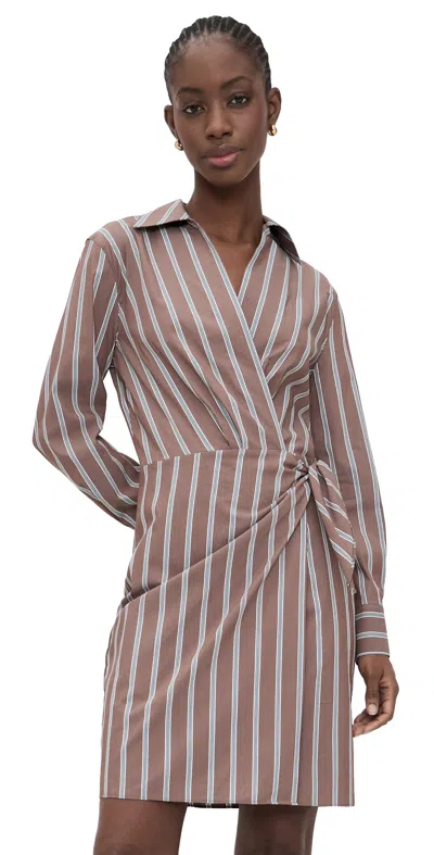 Vince Stripe Long Sleeve Tie Waist Dress In Brown