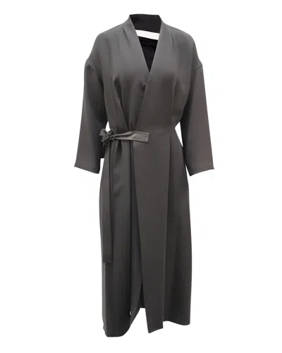 Vince Wrap Dress With Faux Leather Belt In Black Polyester