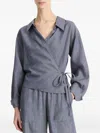Vince Wrap-effect Collared Top In Gray
