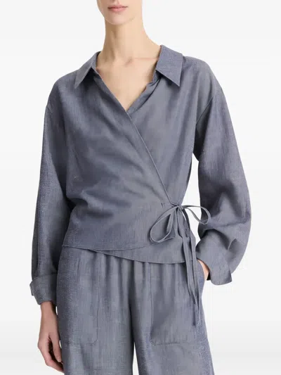 Vince Wrap-effect Collared Top In Gray