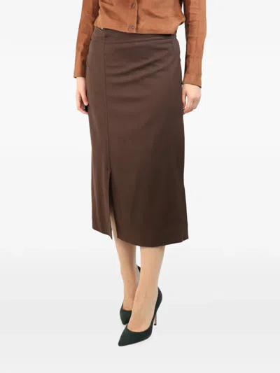 Pre-owned Vince Wrap Midi Skirt In Brown