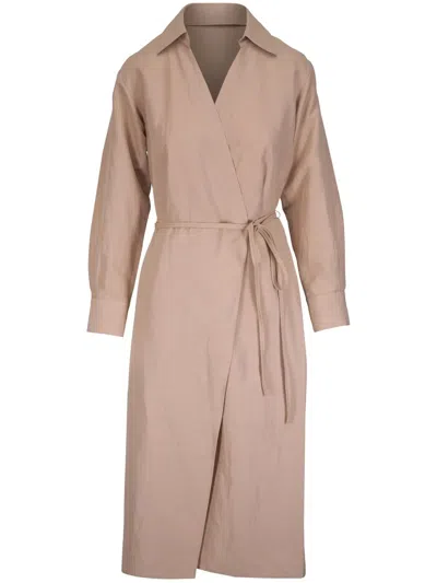 Vince Wrapped Dress In Neutrals