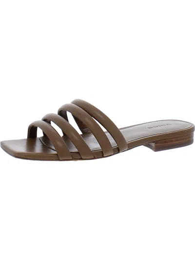 Vince Zahara Womens Leather Square Toe Slide Sandals In Brown
